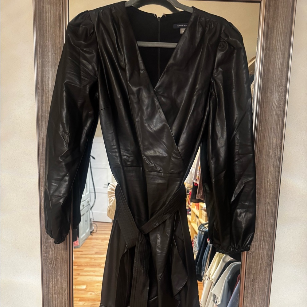 Tommy Hilfiger Black Leather Wrap Jacket